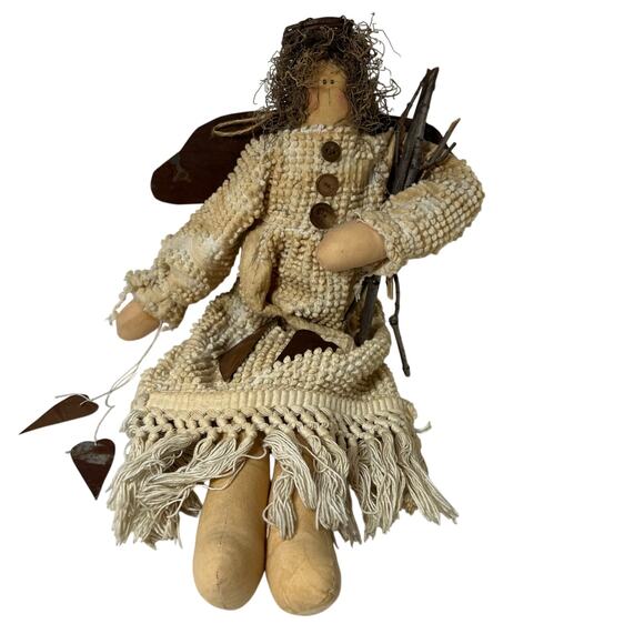 Handcrafted Primitive Angel Doll with Twigs Wings Rustic Home Decor - Picture 3 of 10